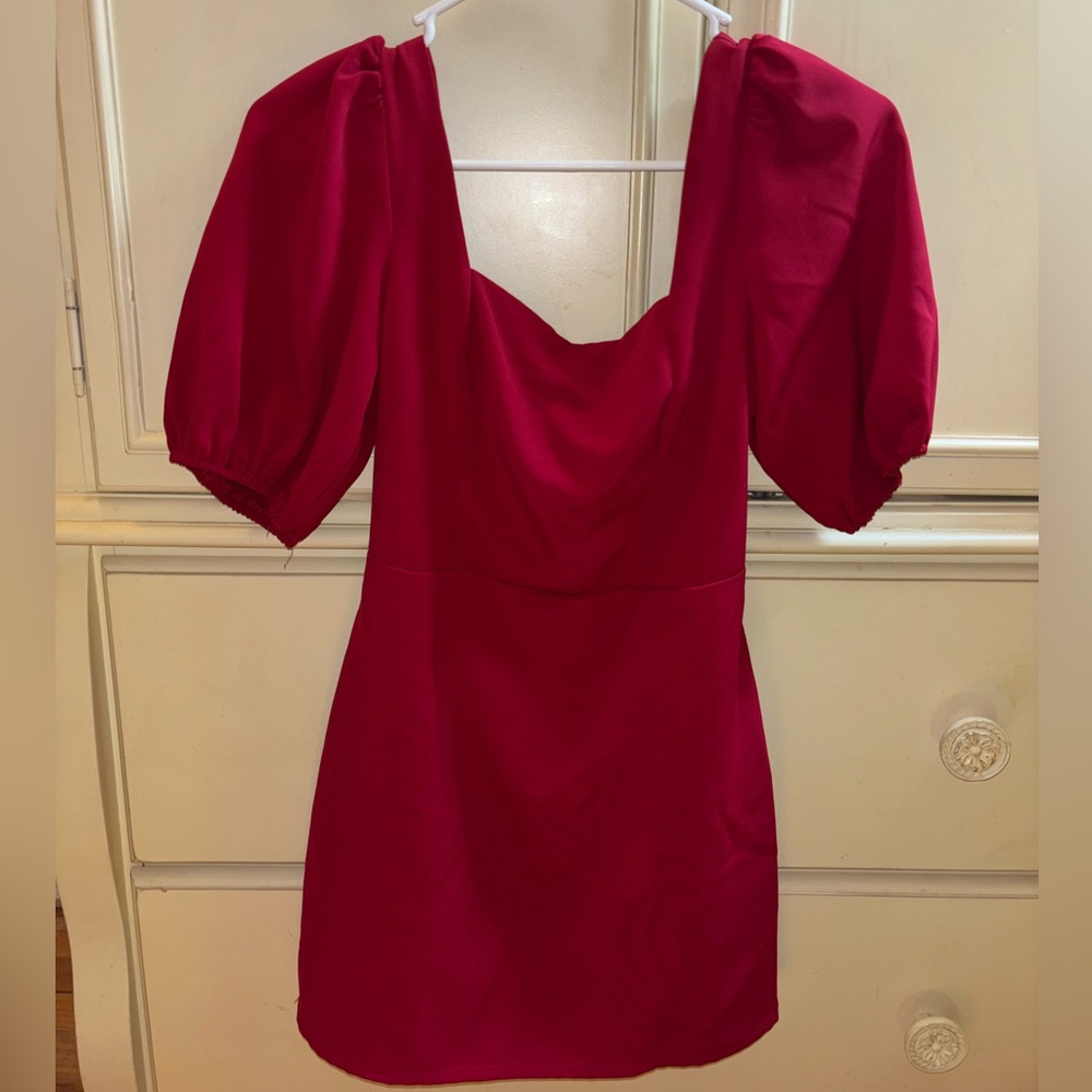 Lulus Red Puff Sleeve Form Fitting Dress
